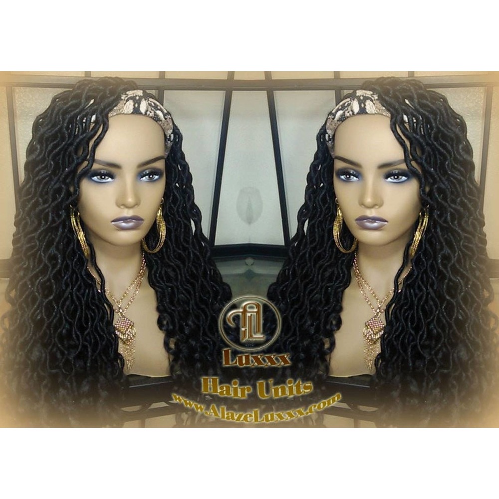 Headband Wig Black 1B Goddess Faux Loc Bohemian Boho Braided Wig